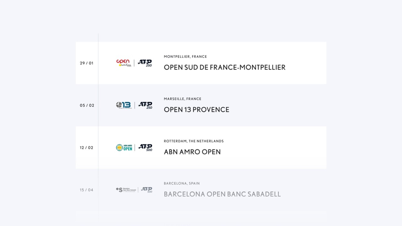 Lexus X ATP Tour Partnership tournament calendar